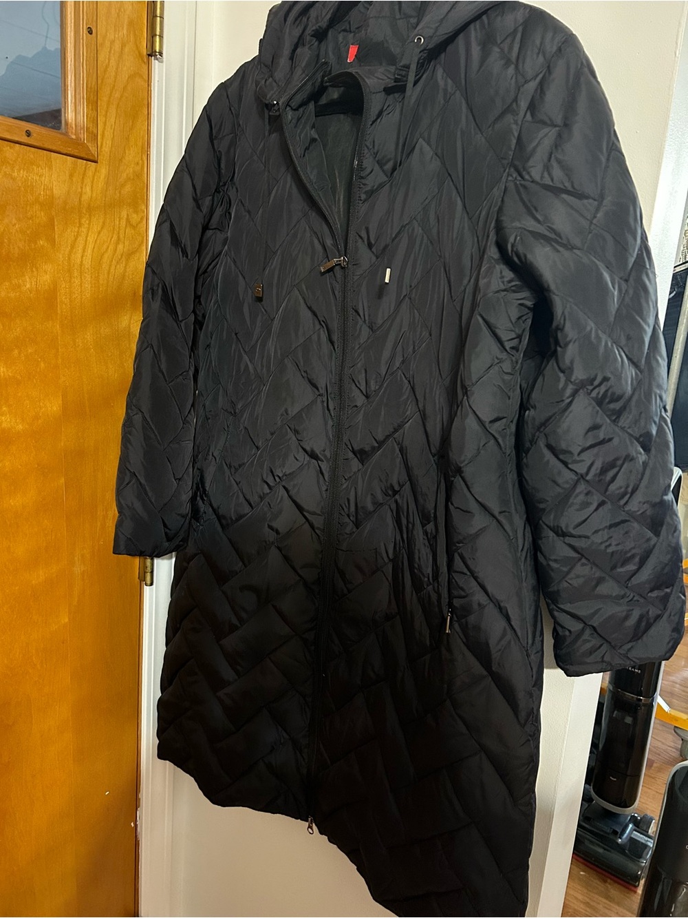 Anne Klein Black Quilted Hooded Pea Coat
